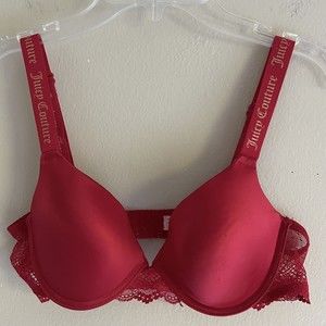 Juicy Couture Push Up Bra Y2K Size 34 B Laced Back Padded Adjustable Straps Red